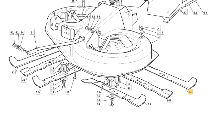 Mountfield 1436H Left Hand Blade Fits 1436M 1636H 1636M 182004344/1 Genuine Part - Outdoor Spares
