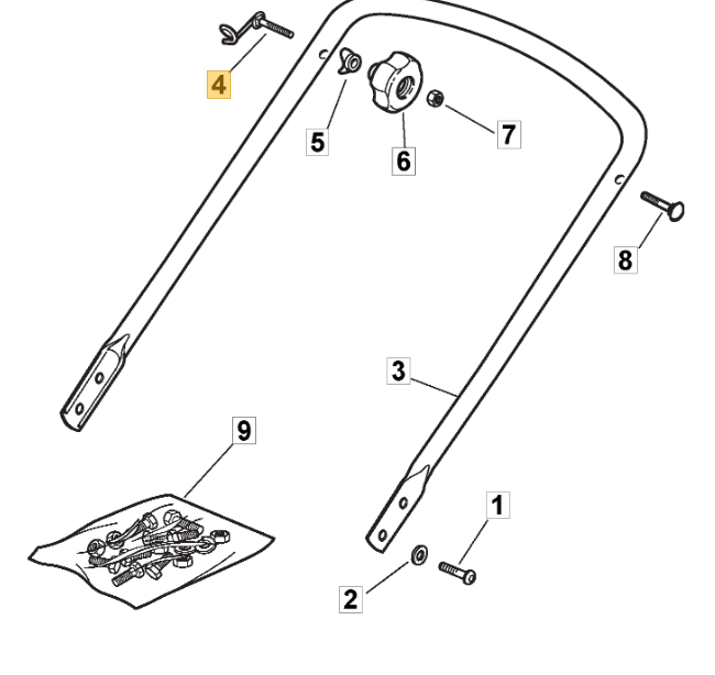 Mountfield Handle Bolt With Stater Rope Guide Fits 421HP 460PD 4820PD 5310PD - Outdoor Spares