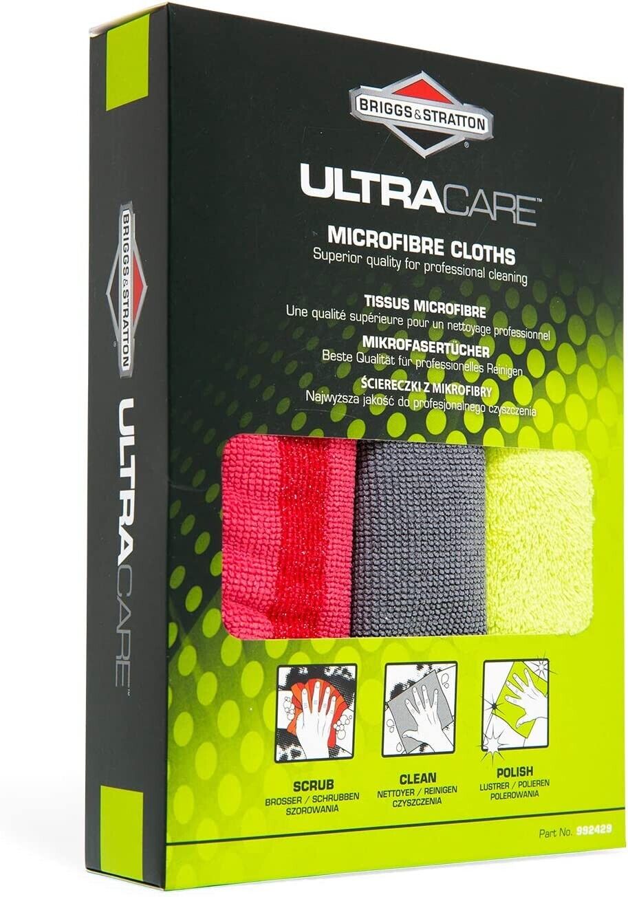 Briggs & Stratton UltraCare Microfibre Cloths (Set of 3 - scrub+clean+polish)