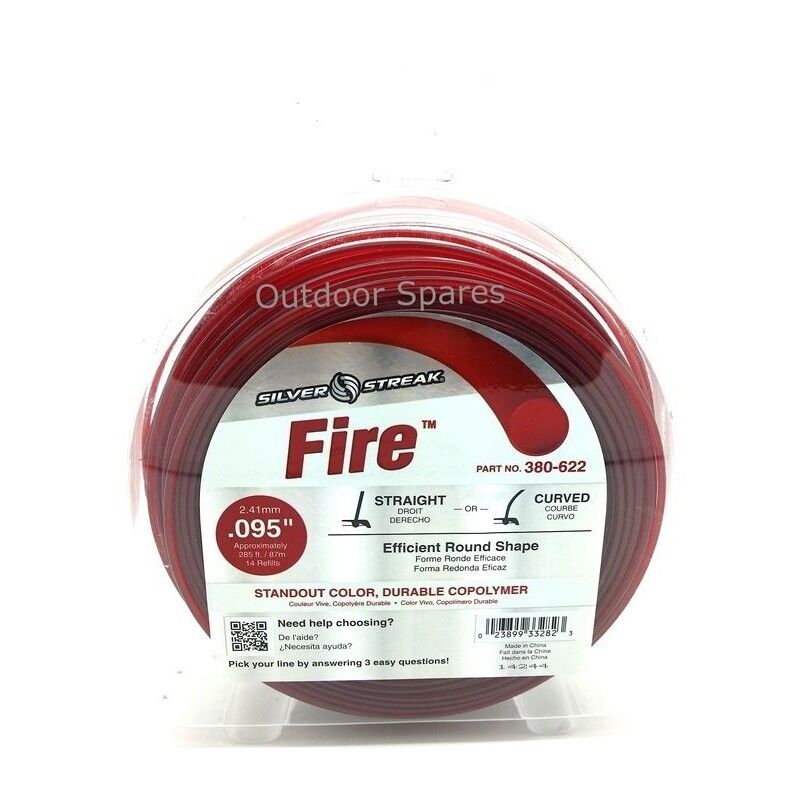 Round Nylon Line Silver Streak "Fire" 2.4mm Quality 285ft In Standout Red Colour