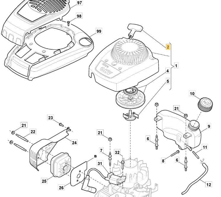 Mountfield RS100 Engine Starter Handle For SP414 SP164 S421PD 118550694/0 - Outdoor Spares