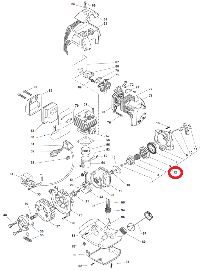 Recoil Assembly For MacAllister MBCP254 & MGTP254 Brushcutters 118801237/0 - Outdoor Spares